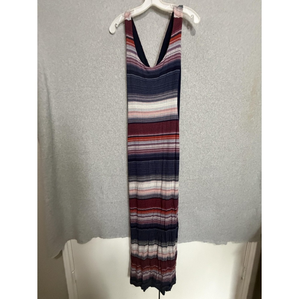 Gilli Dress Womens M Blue Stripe Scoop Neck Maxi Cutout Back Tank Knit Sundress